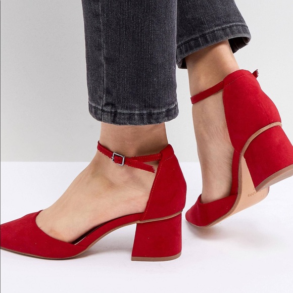 pointed ankle strap block heels